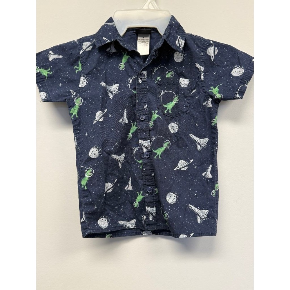 Little Rebels Boys Size 5 Navy Space Dinosaur Astronaut Button Up Shirt